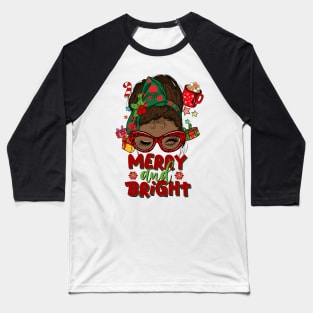 Merry and Bright, Black Girl Christmas Magic Baseball T-Shirt